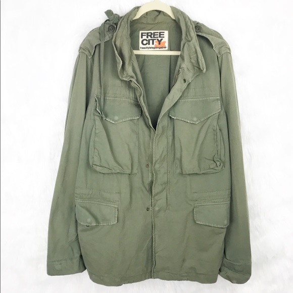 freecity Jackets & Blazers - Free City Green Denim Zip Jacket Hoodie XL Pockets